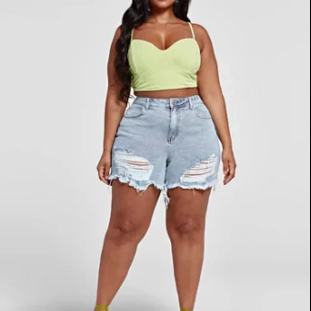 #23❤️ FASHION TO FIGURE HIGH RISE CUTOFF DENIM SHORTS - Picture 3 of 5